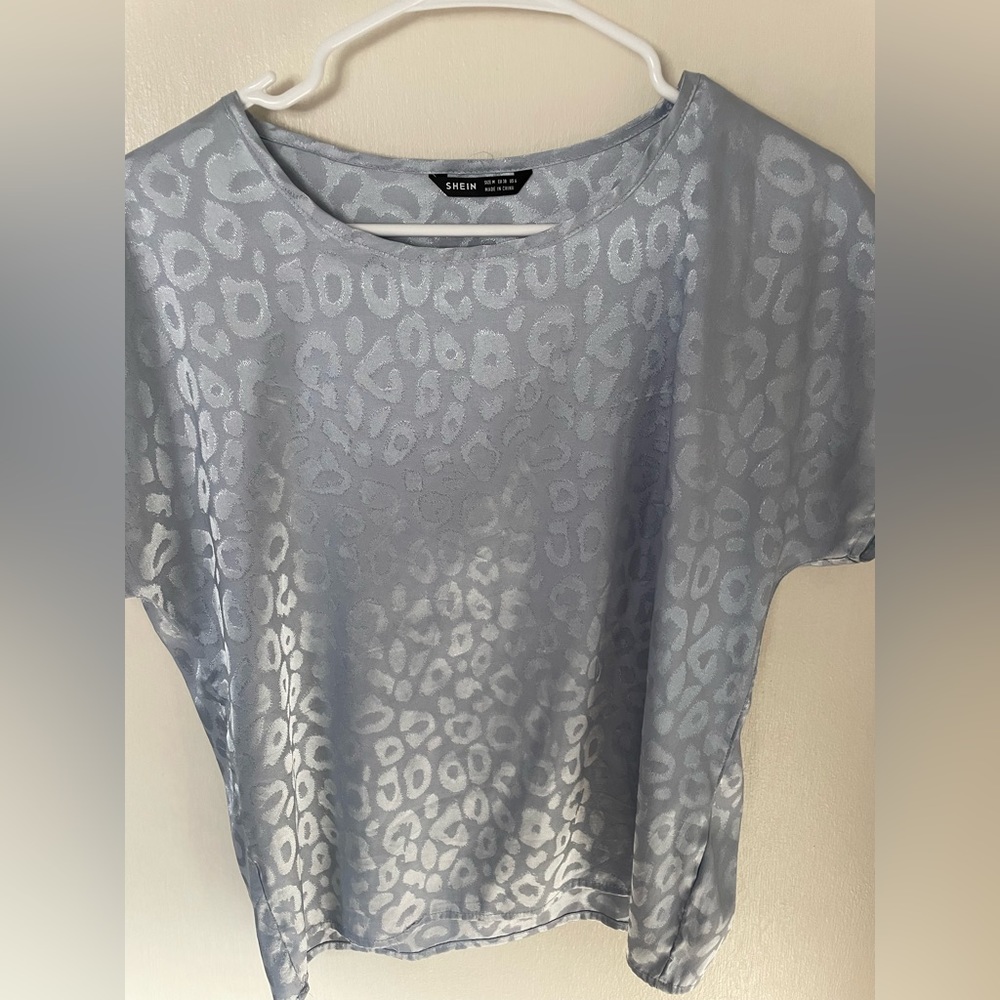 Shein Cheetah light blue silk blouse shirt